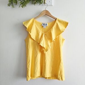 🌼 Vintage Daniel Caron Yellow Ruffle Blouse | Made in USA | Cotton | M